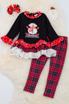 CHRISTMAS SNOWMAN APPLIQUE RUFFLE TOP & LEGGINGS.