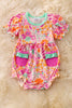 🎍BAMBOO MADE FUCHSIA & ORANGE FLORAL PRINTED BABY ROMPER WITH SIDE POCKETS.