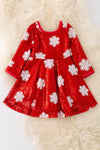 SNOWFLAKE ON RED FLARE SEQUINS DRESS.