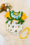 BEE PRINTED BABY ROMPER WITH YELLOW CONTRAST