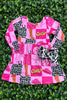 MULTI-PRINTED WESTERN PATCHES ON PINK DRESS