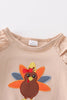 Khaki ruffle turkey embroidery girl top