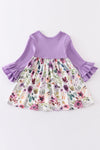 Purple floral print ruffle girl dress