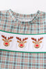 Green plaid christmas deer embroidery boy top