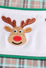 Green plaid christmas deer embroidery boy top