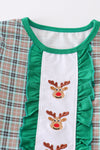 Green plaid christmas deer embroidery girl pajamas set