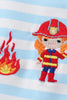 Blue stripe fire engine embroidery girl romper