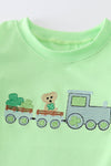 Green train clover embroidery boy set