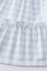 Blue plaid farm embroidery tiered dress