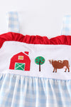 Blue plaid farm embroidery girl set
