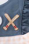 Navy baseball applique ruffle dress