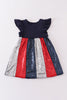 Navy Patriotic star sequin ruffle dress