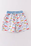 Fish print men swim trunks