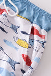 Fish print men swim trunks