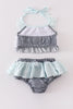 Mint crab embroidery ruffle 2pc girl swimsuit