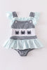 Mint crab embroidery ruffle one-piece girl swimsuit