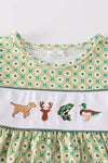 Green go hunting embroidery floral print girl set