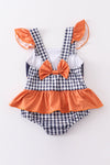 Auburn tiger embroidery plaid one-piece girl swimsuit