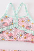 Pink floral strawberry print 2pc girl swimsuit