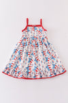 Red patriotic star flag print dress