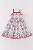 Red patriotic star flag print dress