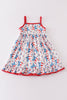 Red patriotic star flag print dress