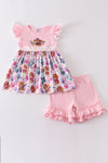 Pink character embroidery girl set