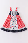 Patriotic floral plaid lace smocked dress