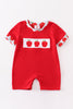 Red apple embroidery back to shoole boy romper