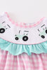 Pink tractor embroidery plaid girl bubble