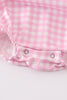 Pink tractor embroidery plaid girl bubble