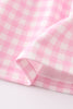 Pink tractor embroidery plaid girl set