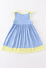 Blue crayon embroidery strap dress