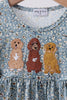 Floral puppy embroidery ruffle shorts set