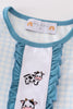 Blue gingham cow embroidery girl pajamas set