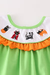 Green halloween cat embroidery girl set