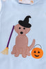 Blue halloween witch dog embroidery baby boy set