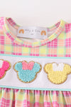 Pink character french knot plaid baby girl set