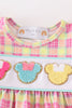 Pink character french knot plaid baby girl set