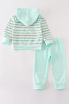 Green stripe boy hoodie set