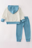 Teal plaid boy hoodie pants set