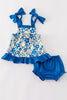 Blue floral print ruffle baby bloomers set