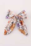 Coral floral print hair sailor bow