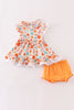 Orange pumpkin print ruffle bloomer set