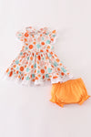 Orange pumpkin print ruffle bloomer set