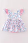 Pink bow print ruffle bubble