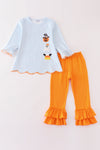 Halloween pumpkin ghost stripe applique girl set