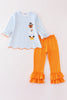 Halloween pumpkin ghost stripe applique girl set