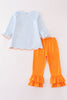 Halloween pumpkin ghost stripe applique girl set