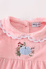 Pink velvet pumpkin embroidery girl set